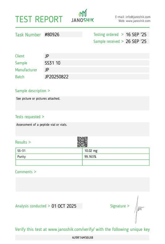 SS-31 / Elamipeptide (10mg) — Mitochondrial Protection